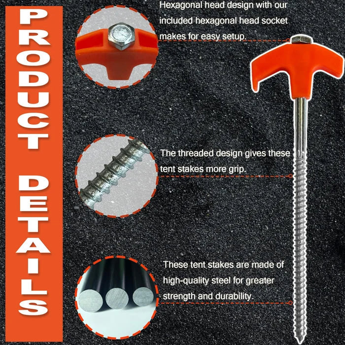 8" Screw in Tent Stakes - Ground Anchors Screw in - Image 3