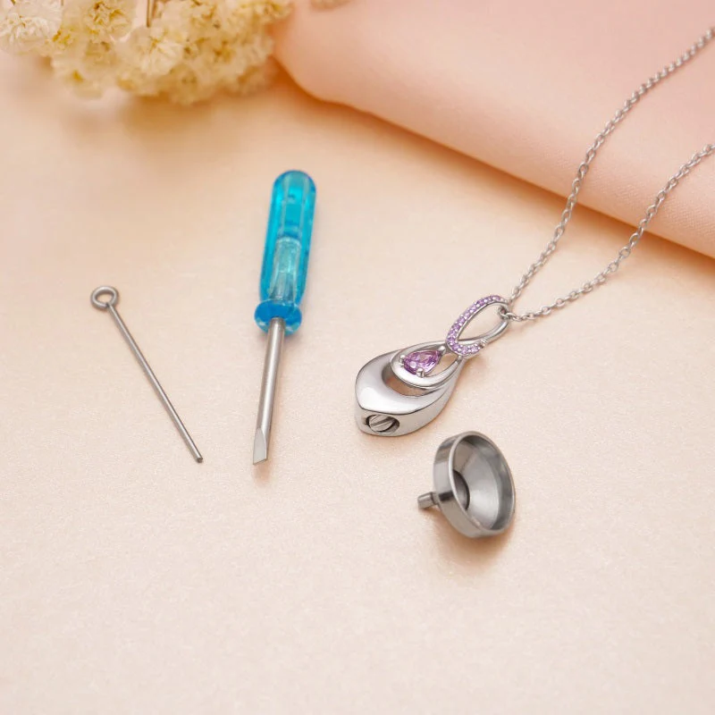 925 Sterling Silver Ash Necklace Crystal Teardrop CZ Keepsake Pendant Infinity Urn Necklace for Ashes Cremation Jewelry - Image 6