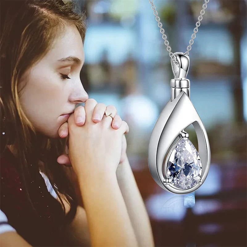 Sterling Silver Cremation Jewelry Memorial CZ Teardrop Ashes Keepsake Urns Pendant Necklace Ashes Jewelry Gifts Urn Necklace - Image 3