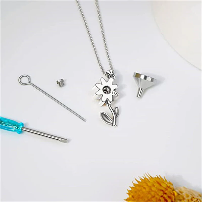 925 Sterling Silver Sunflower Daisy Urn Necklace Keepsake Ashes Cremation Hair Memorial Jewelry - Image 18