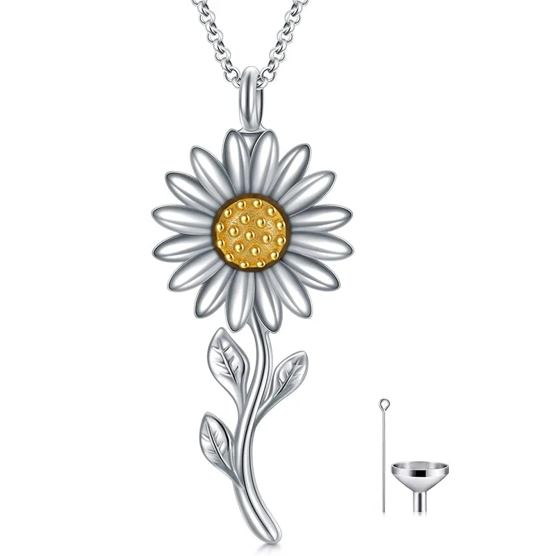 925 Sterling Silver Sunflower Daisy Urn Necklace Keepsake Ashes Cremation Hair Memorial Jewelry - Image 20