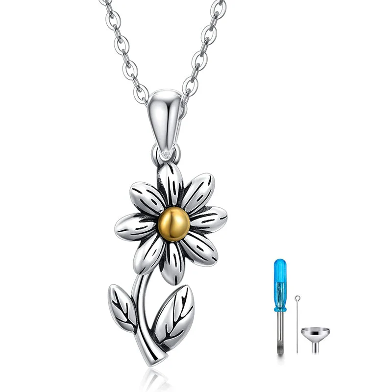 925 Sterling Silver Sunflower Daisy Urn Necklace Keepsake Ashes Cremation Hair Memorial Jewelry - Image 22