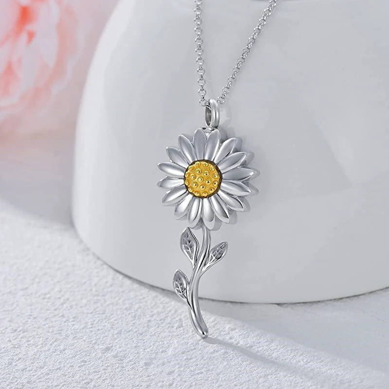 925 Sterling Silver Sunflower Daisy Urn Necklace Keepsake Ashes Cremation Hair Memorial Jewelry - Image 3