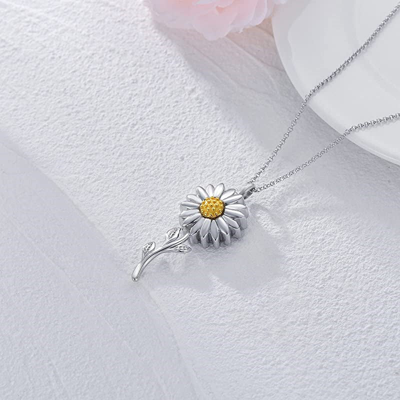 925 Sterling Silver Sunflower Daisy Urn Necklace Keepsake Ashes Cremation Hair Memorial Jewelry - Image 4