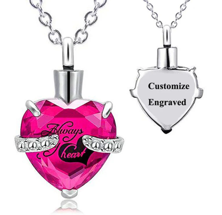 Custom Engraved Ashes Urn Necklace Heart-shaped Month Birthday Stone Keepsakes for Ashes Cremation Jewelry - Image 13