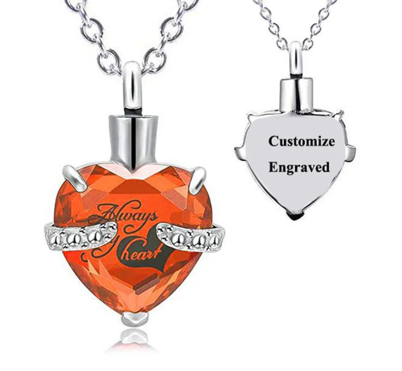 Custom Engraved Ashes Urn Necklace Heart-shaped Month Birthday Stone Keepsakes for Ashes Cremation Jewelry - Image 16