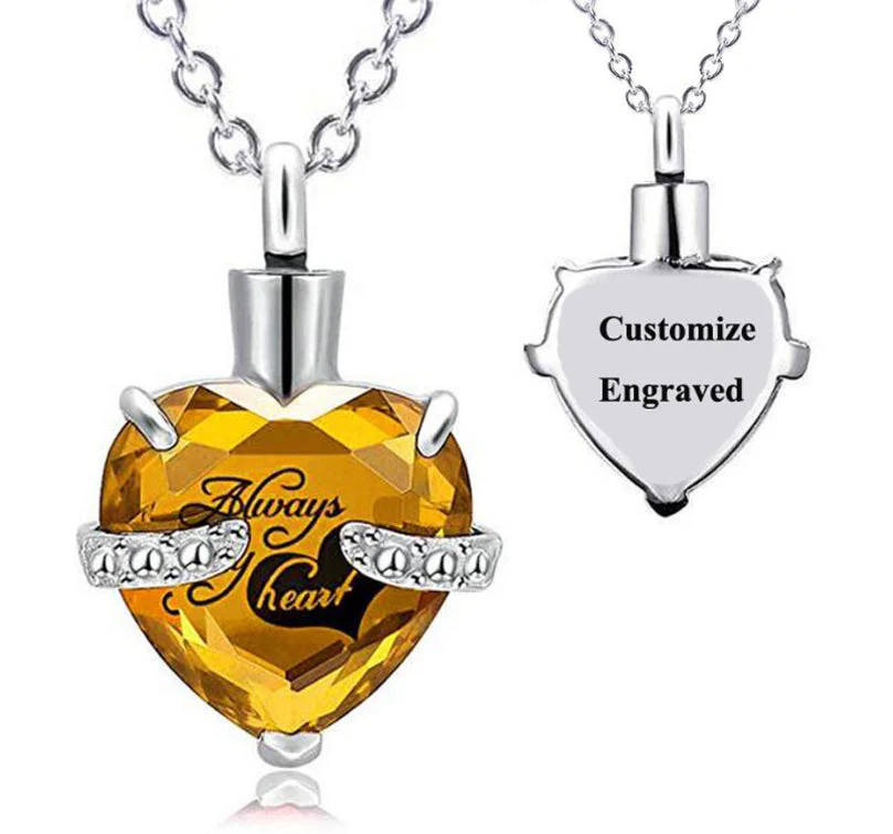 Custom Engraved Ashes Urn Necklace Heart-shaped Month Birthday Stone Keepsakes for Ashes Cremation Jewelry - Image 17