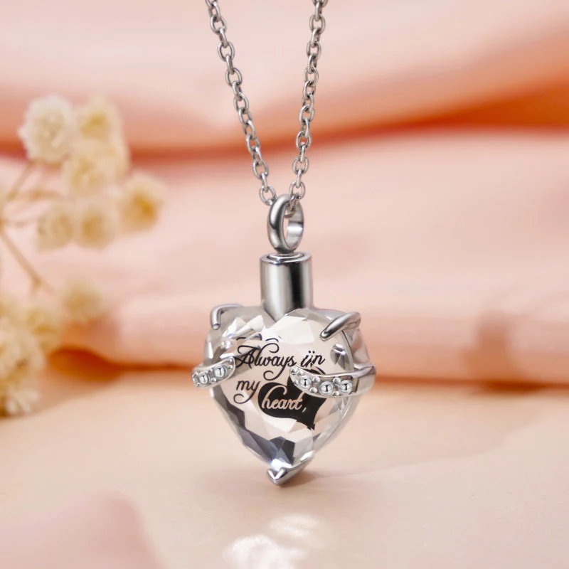 Custom Engraved Ashes Urn Necklace Heart-shaped Month Birthday Stone Keepsakes for Ashes Cremation Jewelry - Image 2