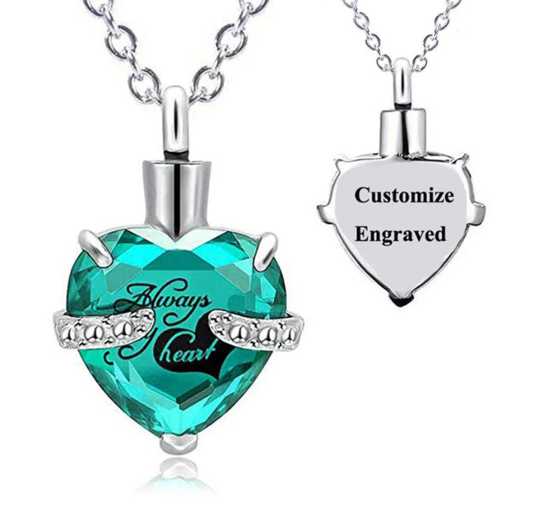 Custom Engraved Ashes Urn Necklace Heart-shaped Month Birthday Stone Keepsakes for Ashes Cremation Jewelry - Image 21