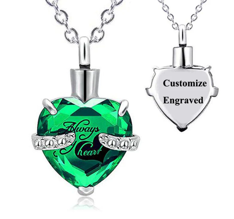 Custom Engraved Ashes Urn Necklace Heart-shaped Month Birthday Stone Keepsakes for Ashes Cremation Jewelry - Image 23