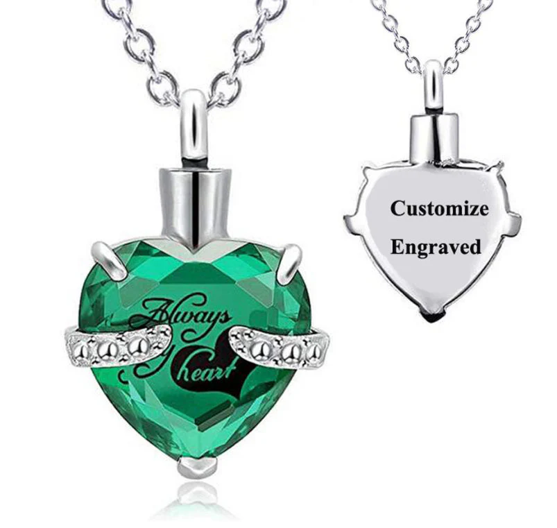 Custom Engraved Ashes Urn Necklace Heart-shaped Month Birthday Stone Keepsakes for Ashes Cremation Jewelry - Image 26