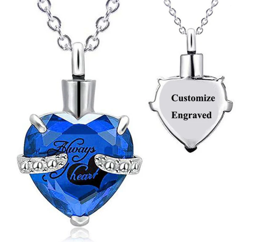 Custom Engraved Ashes Urn Necklace Heart-shaped Month Birthday Stone Keepsakes for Ashes Cremation Jewelry - Image 27