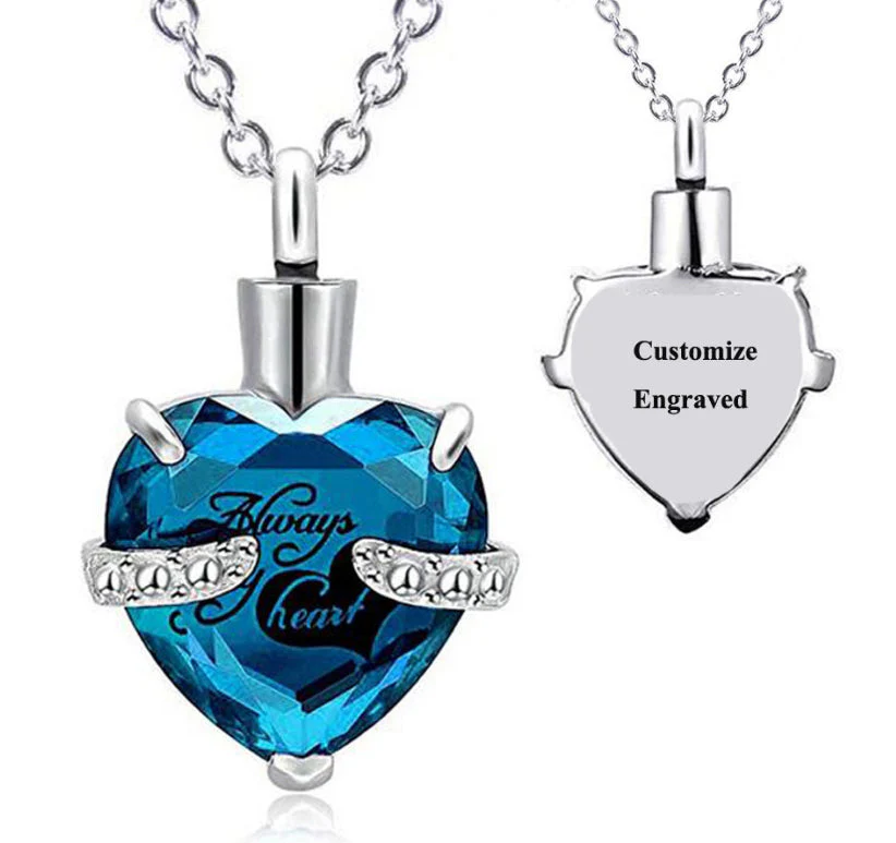 Custom Engraved Ashes Urn Necklace Heart-shaped Month Birthday Stone Keepsakes for Ashes Cremation Jewelry - Image 30