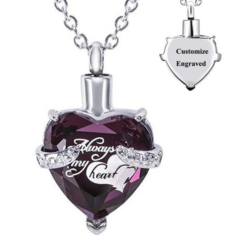 Custom Engraved Ashes Urn Necklace Heart-shaped Month Birthday Stone Keepsakes for Ashes Cremation Jewelry - Image 8