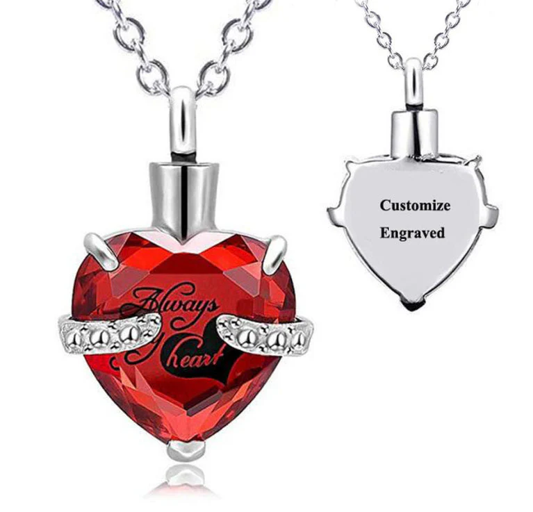 Custom Engraved Ashes Urn Necklace Heart-shaped Month Birthday Stone Keepsakes for Ashes Cremation Jewelry - Image 9
