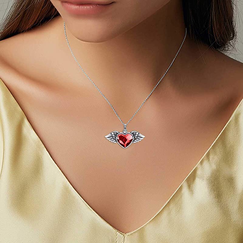 Angel Wing with Heart Urn Necklace for Ashes Sterling Silver Crystal Heart Cremation Memorial Keepsake Pendant - Image 4