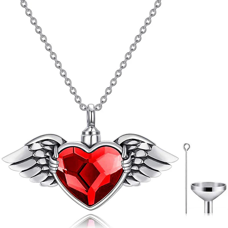 Angel Wing with Heart Urn Necklace for Ashes Sterling Silver Crystal Heart Cremation Memorial Keepsake Pendant - Image 6