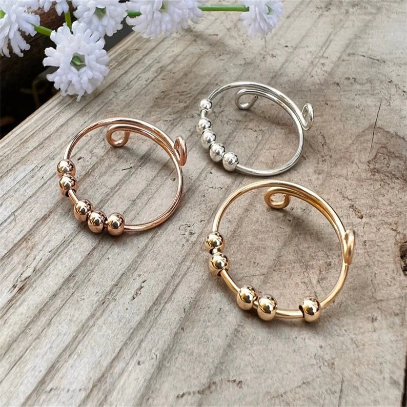 Anxiety Ring Bead Stacking Ring Fidget Ring Minimalist Ring Spinning Ring 925 Sterling Silver Thumb Ring - Image 10