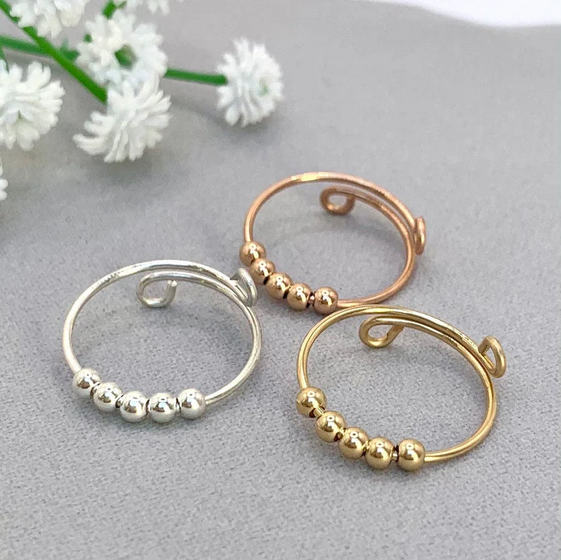 Anxiety Ring Bead Stacking Ring Fidget Ring Minimalist Ring Spinning Ring 925 Sterling Silver Thumb Ring - Image 12
