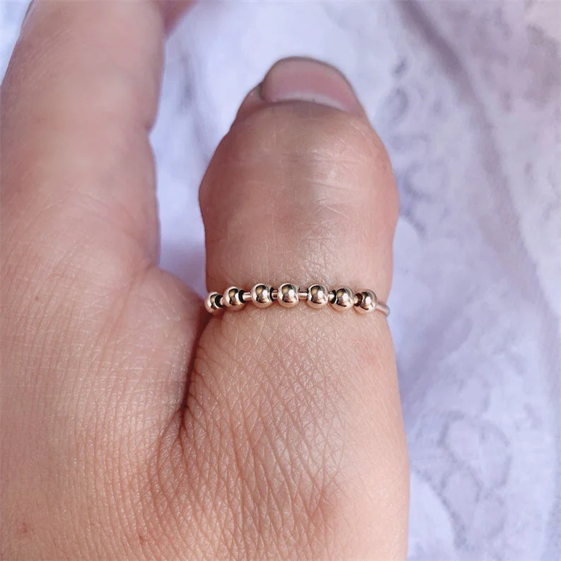 Anxiety Ring Bead Stacking Ring Fidget Ring Minimalist Ring Spinning Ring 925 Sterling Silver Thumb Ring - Image 5
