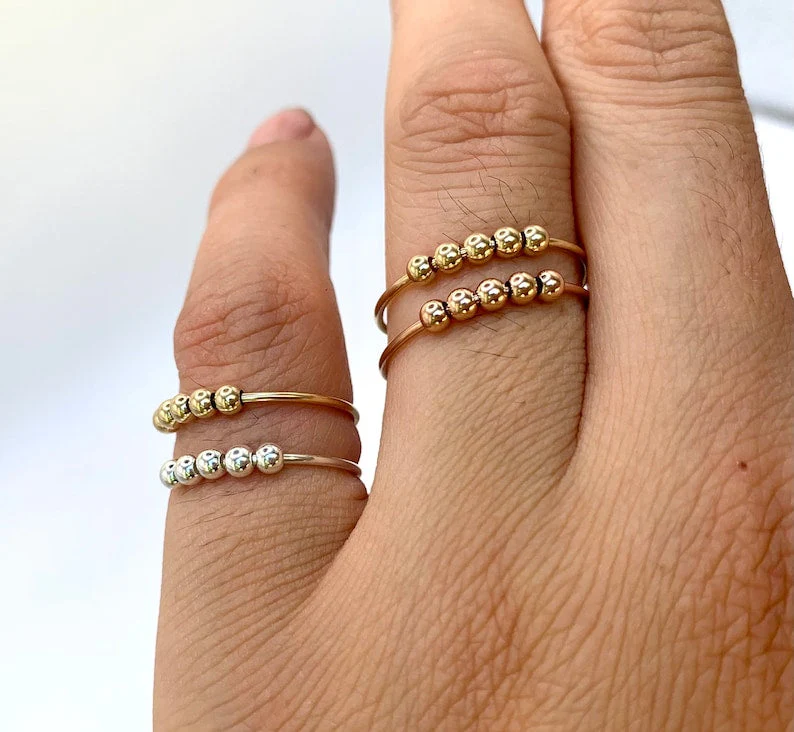 Anxiety Ring Bead Stacking Ring Fidget Ring Minimalist Ring Spinning Ring 925 Sterling Silver Thumb Ring - Image 7