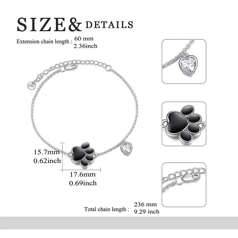 Ashe Bracelets for Women Sterling Silver Paw Print Urn Cremation Jewelry Pet Ashes for Women Keepsake Bracelet - Image 4