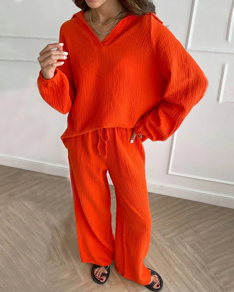 Autumn Simple V-Neck Casual Two-piece Set - Image 10