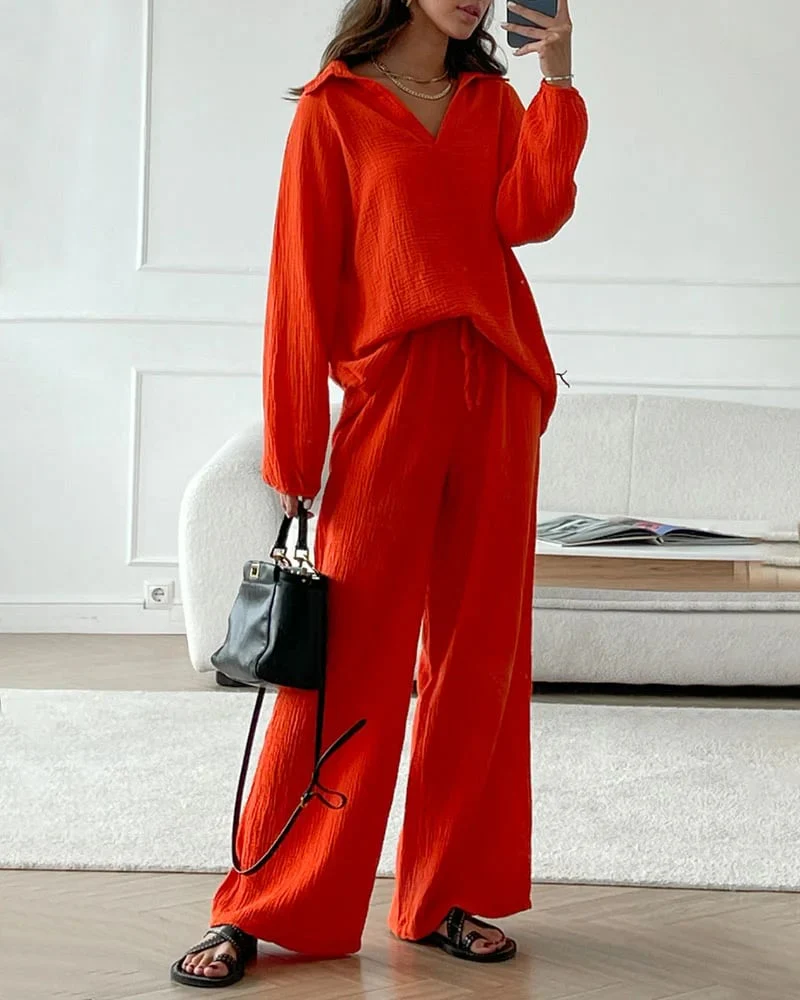 Autumn Simple V-Neck Casual Two-piece Set - Image 11