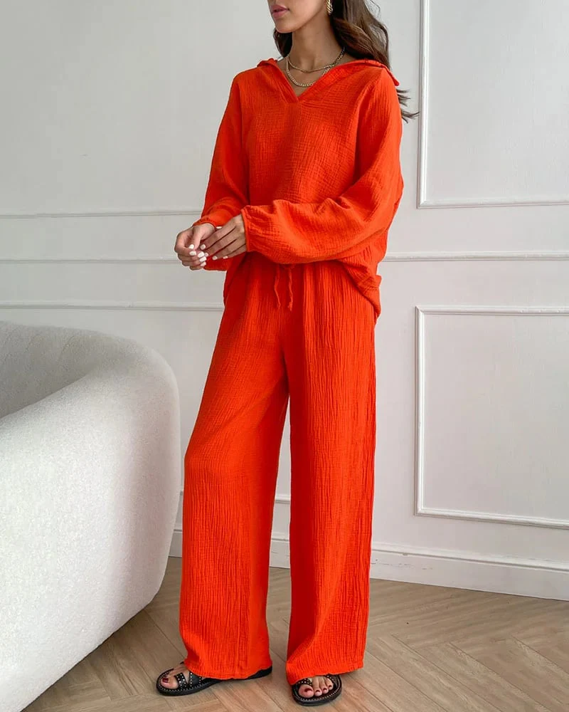 Autumn Simple V-Neck Casual Two-piece Set - Image 12