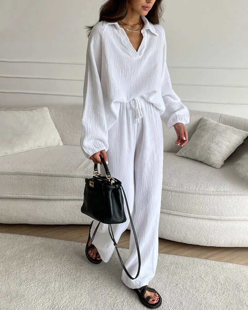 Autumn Simple V-Neck Casual Two-piece Set - Image 2