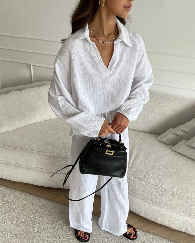 Autumn Simple V-Neck Casual Two-piece Set - Image 3