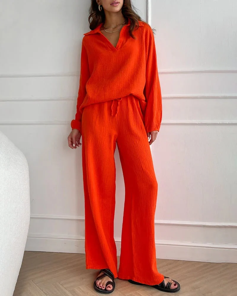 Autumn Simple V-Neck Casual Two-piece Set - Image 5