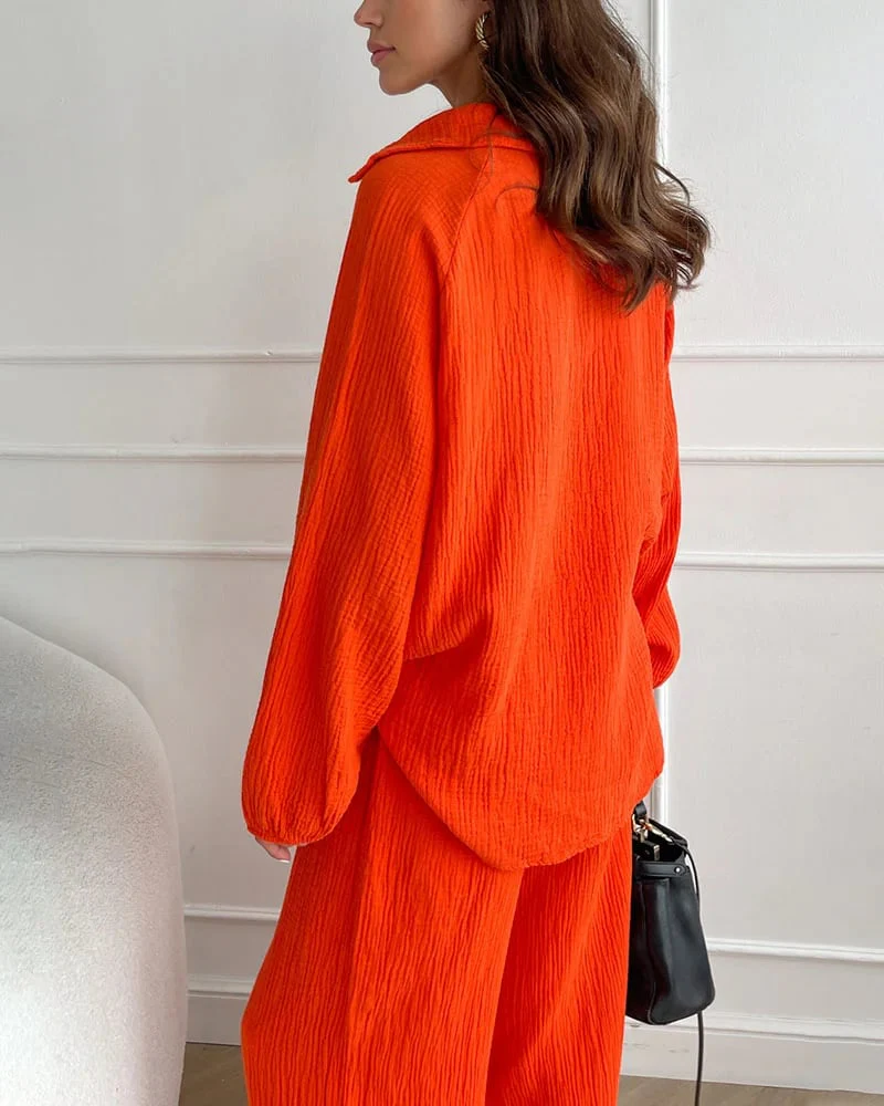 Autumn Simple V-Neck Casual Two-piece Set - Image 6