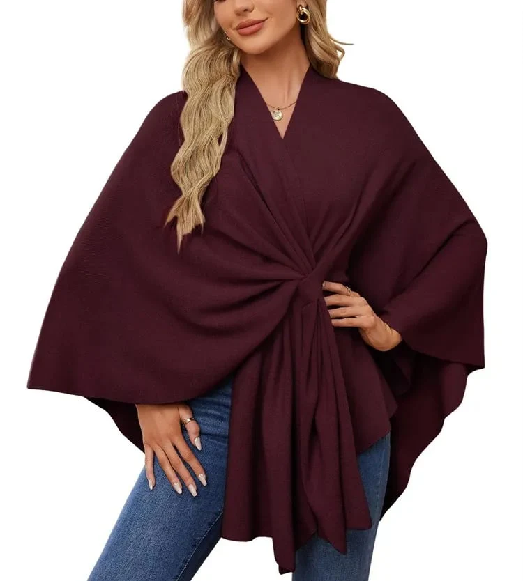 Autumn Women's Elegant Shawl Wraps Soft Open Front Poncho Sweater - Image 24