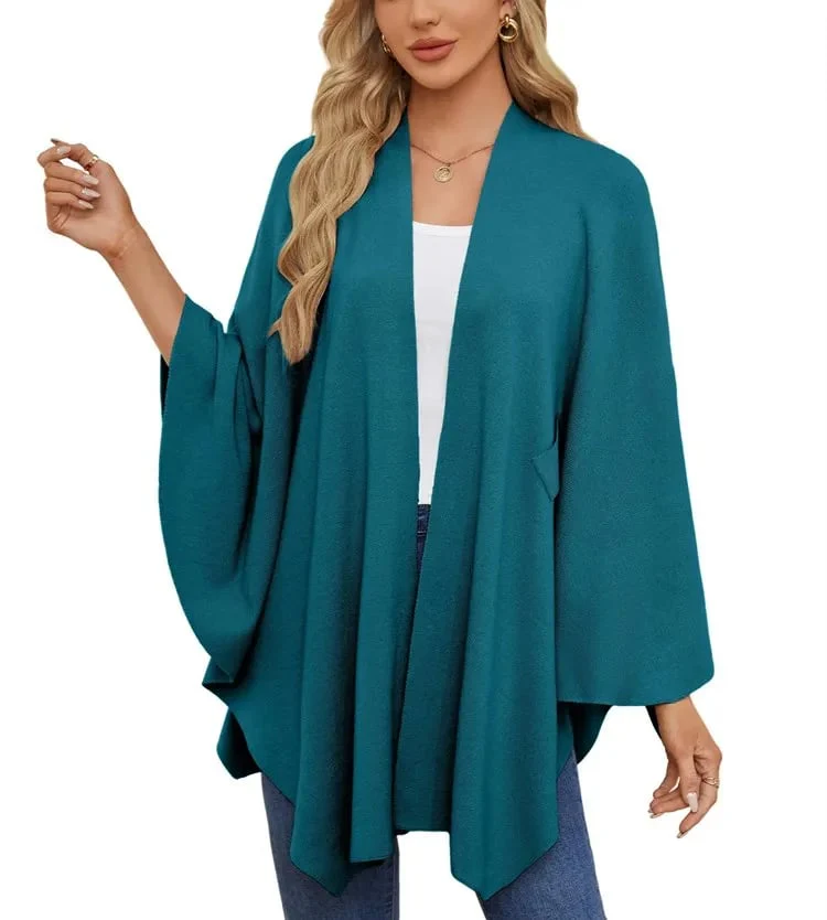 Autumn Women's Elegant Shawl Wraps Soft Open Front Poncho Sweater - Image 4