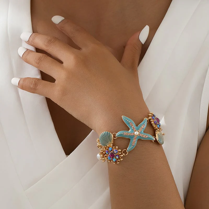 Beach Shell Starfish Coral Necklace & Bracelet & Earrings - Image 2