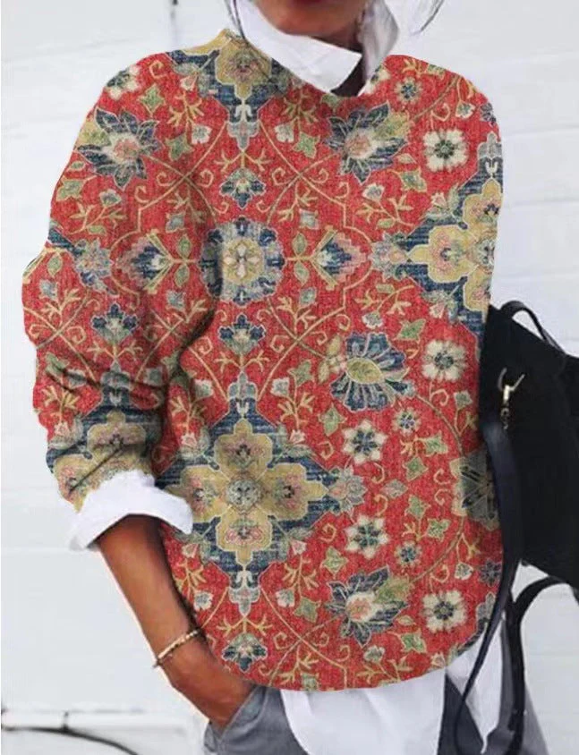 Casual Vintage Print Crew Neck Long Sleeve Sweatshirt - Image 3