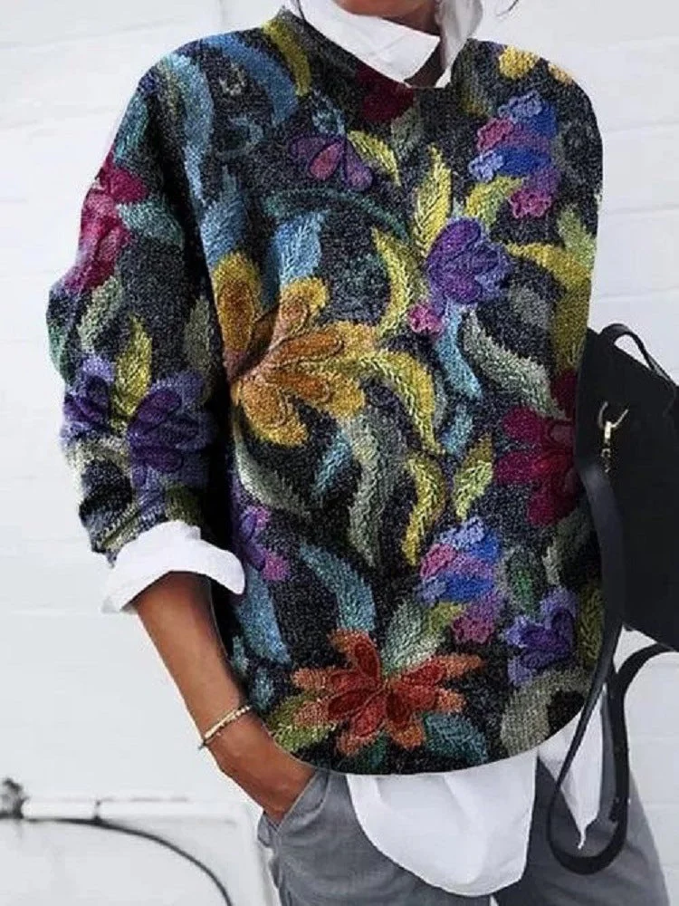 Casual Vintage Print Crew Neck Long Sleeve Sweatshirt - Image 4