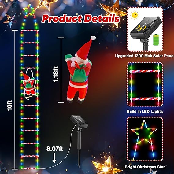 🎄Christmas Decorative Ladder Lights with Climbing Santa Claus - Image 5