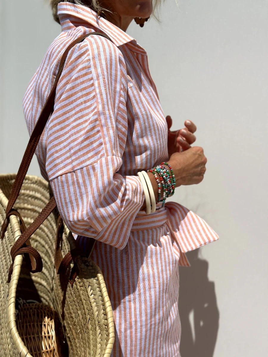 Classic Striped Lace-Up Shirt Dress - Image 3
