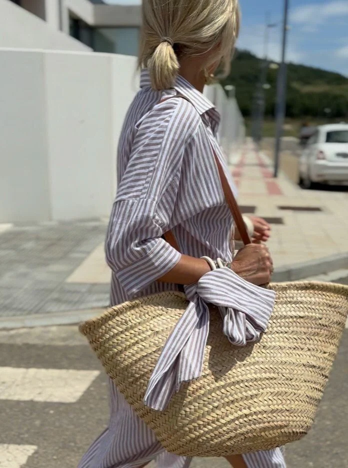 Classic Striped Lace-Up Shirt Dress - Image 6