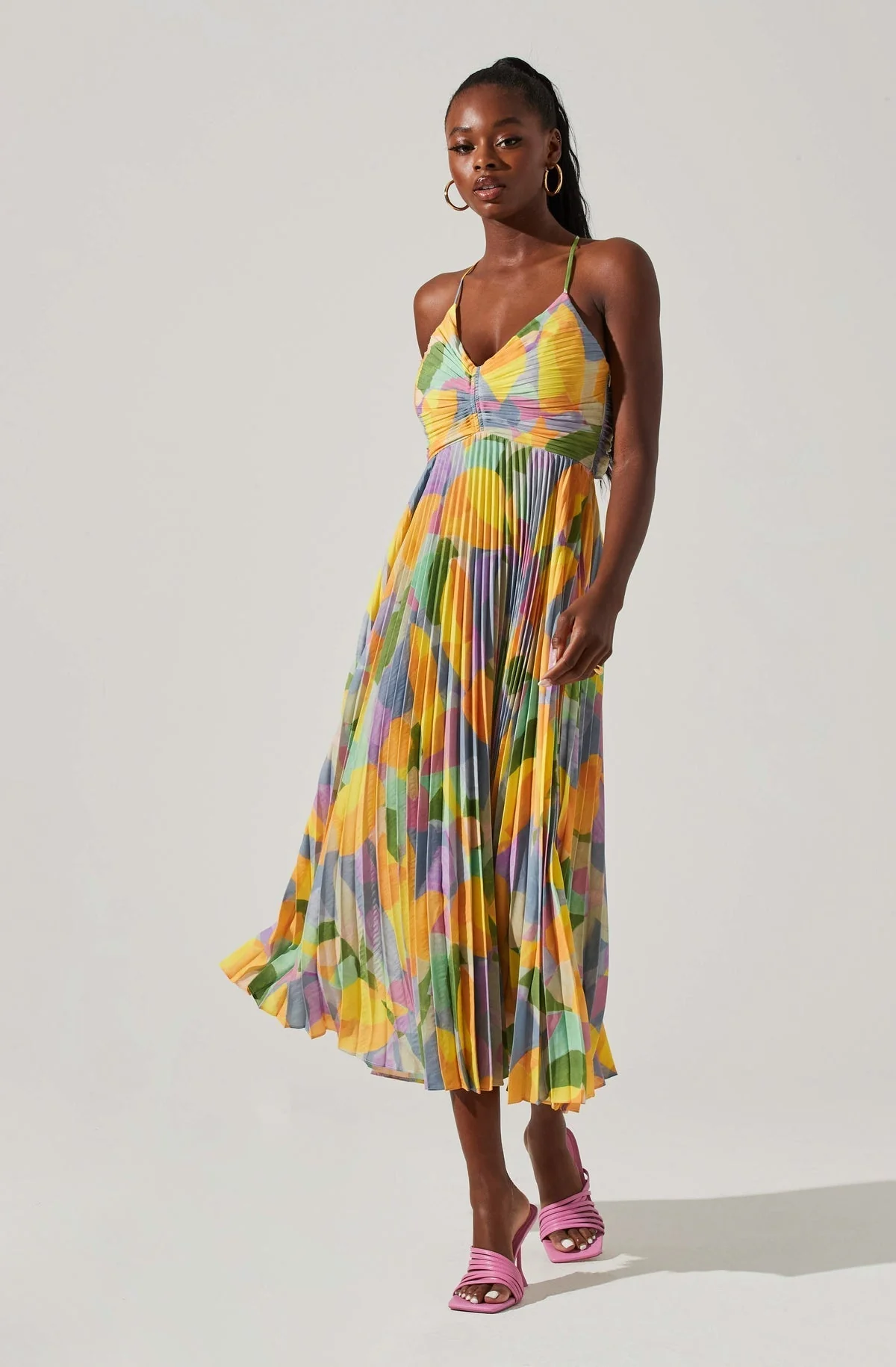 Casual Pleated Print Dress - Image 3