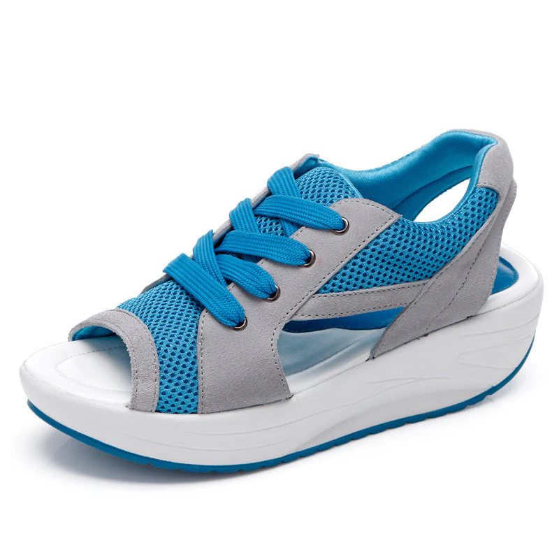 Contrast Paneled Cutout Lace-up Muffin Sandals - Image 11