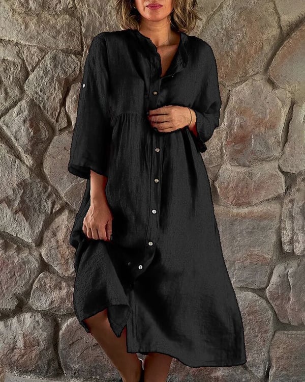 Cotton And Linen Loose Shirt Dress - Image 8
