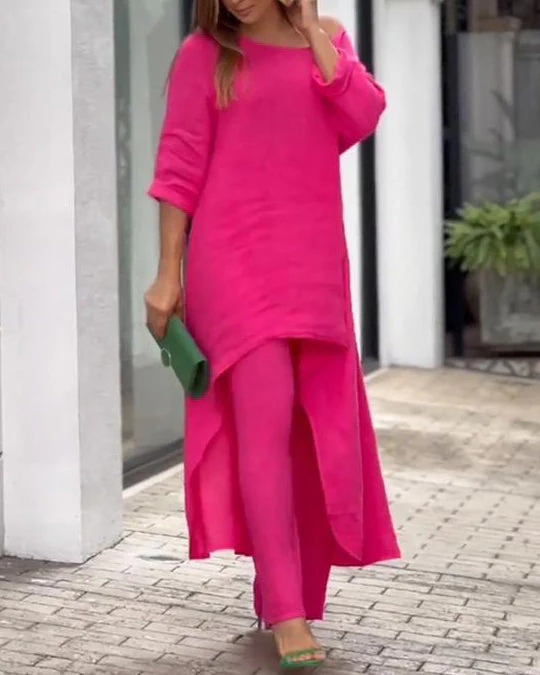Women's Autumn Elegant Solid Color Loose Casual Cotton And Linen Two-piece Suit - Image 6