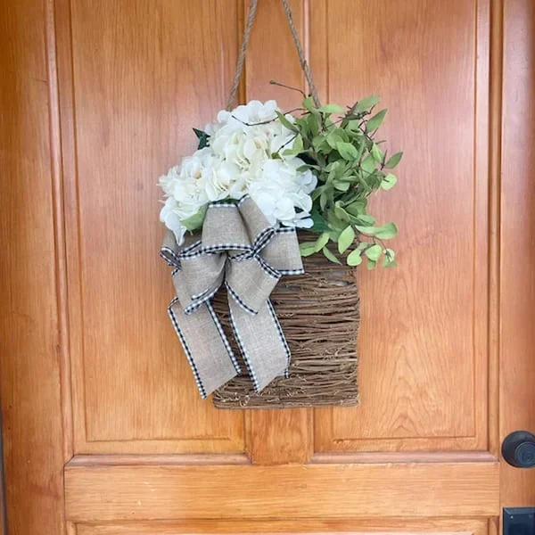 Cream Hydrangea Door Hanger Basket Wreath - Image 17