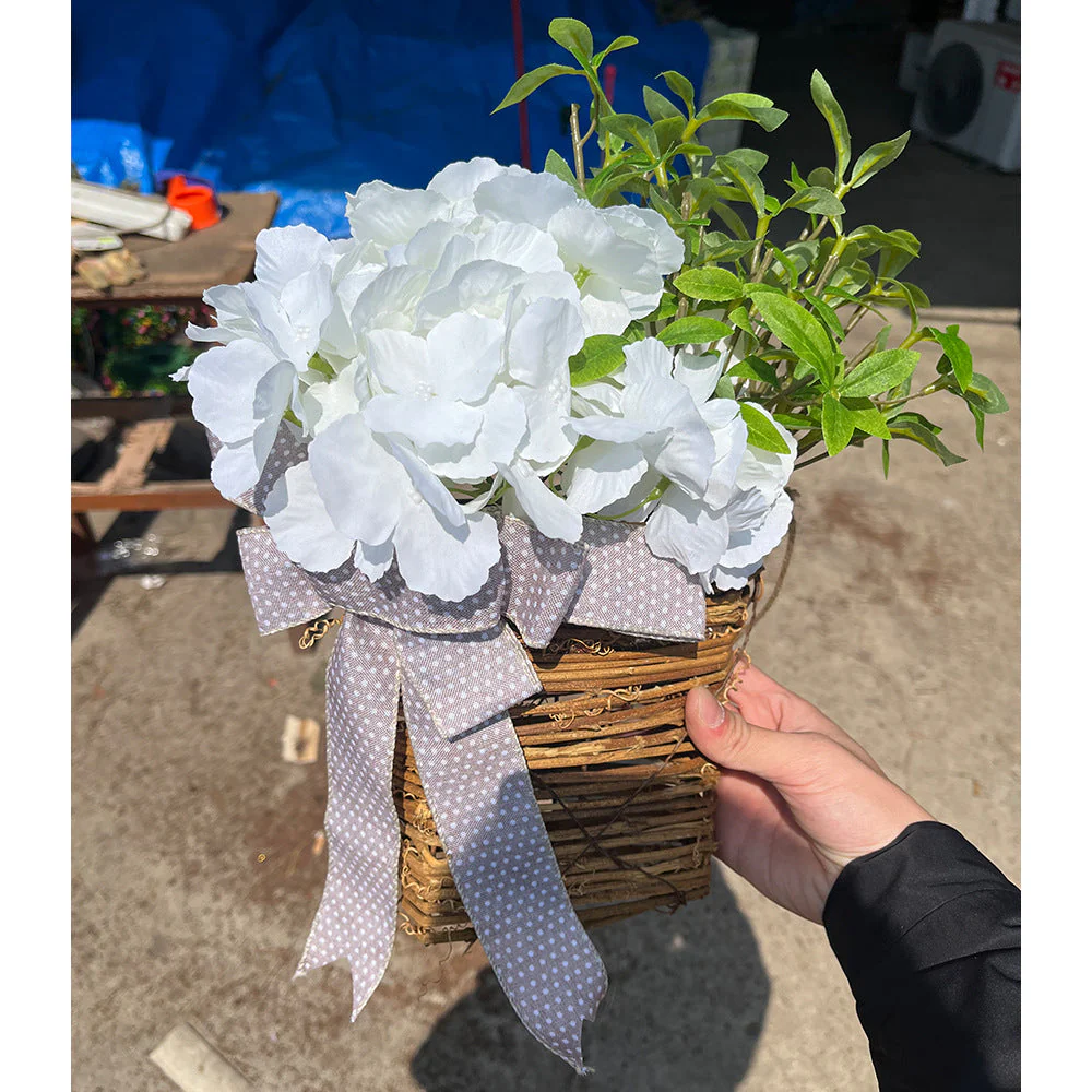 Cream Hydrangea Door Hanger Basket Wreath - Image 18