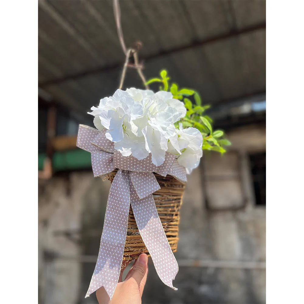 Cream Hydrangea Door Hanger Basket Wreath - Image 19