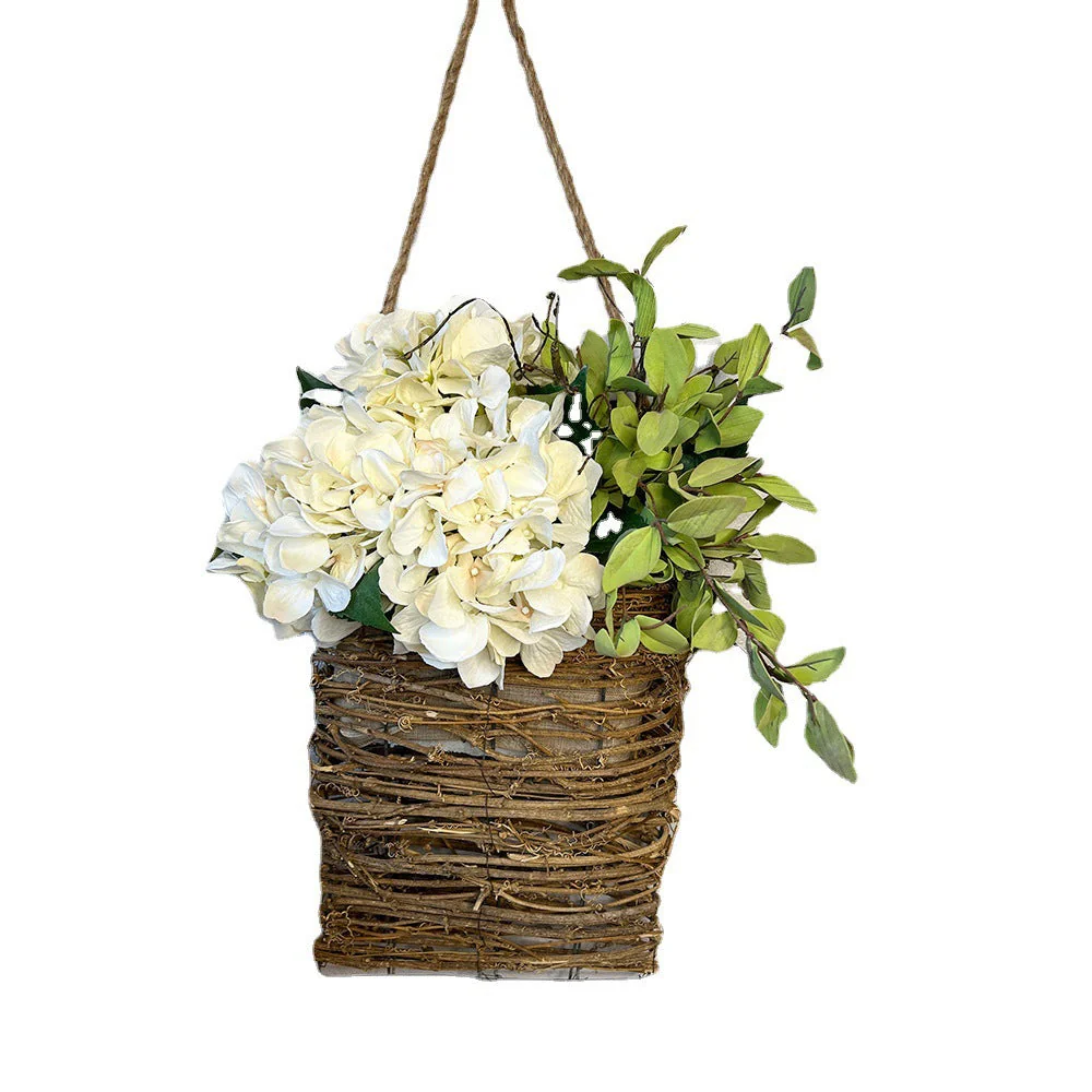Cream Hydrangea Door Hanger Basket Wreath - Image 20