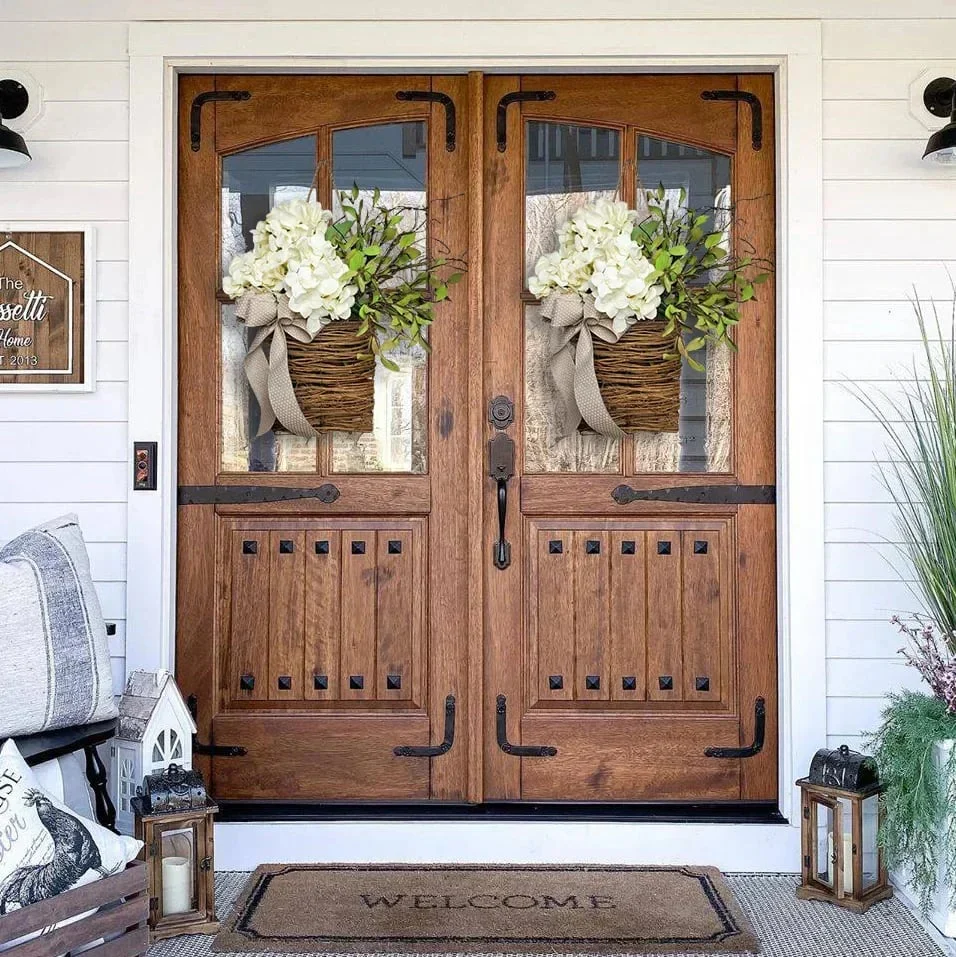 Cream Hydrangea Door Hanger Basket Wreath - Image 3